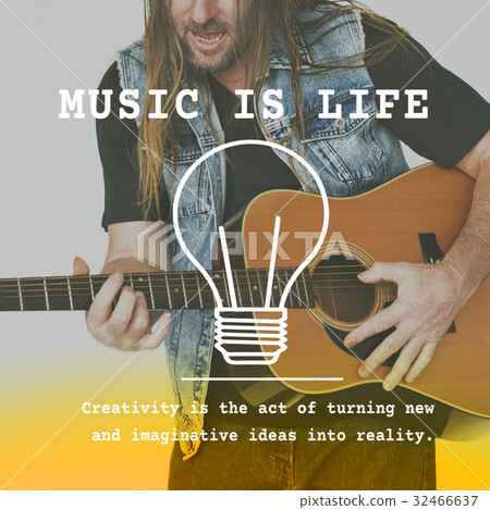 Adult Man Playing Guitar Music Lifestyle Word Graphic Light Bulb Adult Man Playing Guitar Music Lifestyle Word Graphic Light Bulb 32466637