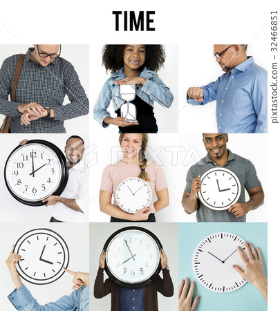 Set of Diverse People With Time Management Studio Collage 32466851