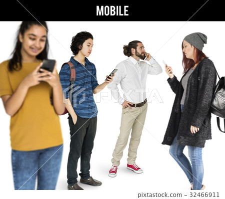 Various of diversity people standing using mobile phone on background 32466911