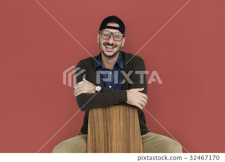 Casual Caucasian Man Smiling Sitting Casual Caucasian Man Smiling Sitting 32467170