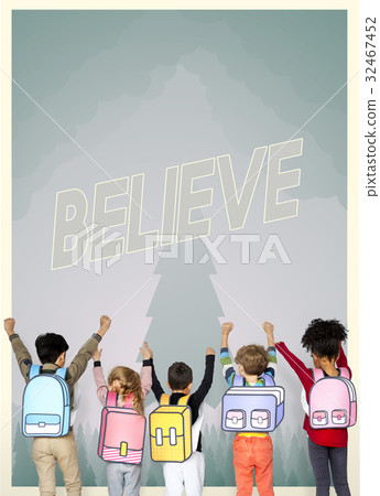 Group of school kids with aspiration word graphic 32467452