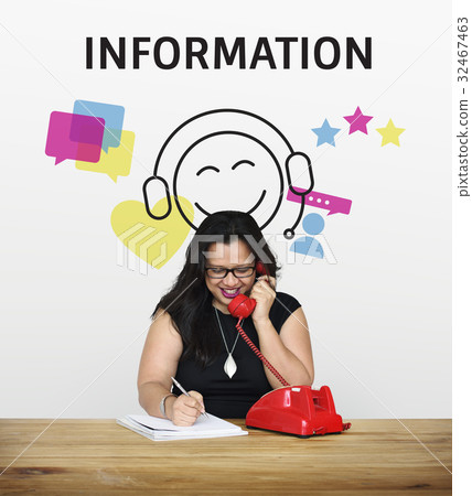 Woman with illustration of contact us online customer services 32467463