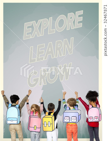 Group of school kids with aspiration word graphic Group of school kids with aspiration word graphic 32467871