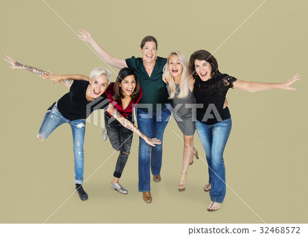 Happiness group of women arms stretched and huddle playful 32468572