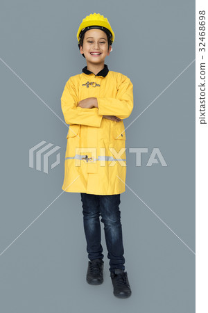 Little Boy in Fireman Costume Studio Portrait 32468698