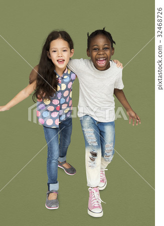 Little Girls Friendship Smile Happy Together Studio Portriat 32468726