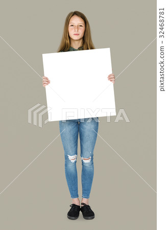 Person Standing and Holding empty Placard 32468781