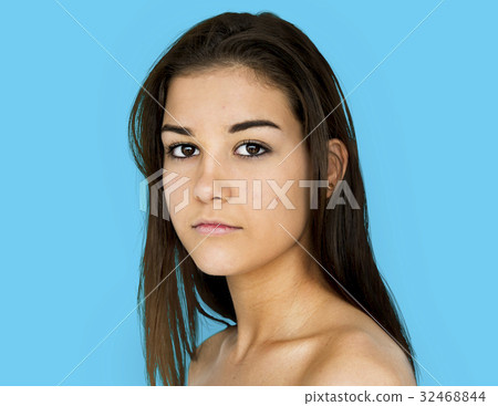 Woman portrait shoot with staring face 32468844