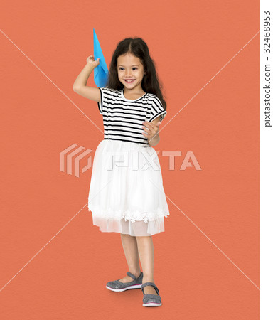 Little Girl Paper Plane Studio Portrait 32468953
