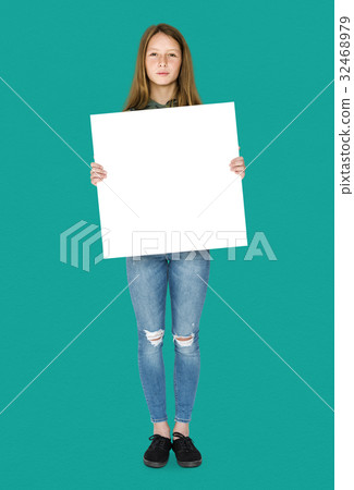 Person Standing and Holding empty Placard 32468979