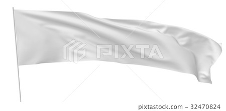 White long flag on flagpole waving in wind 32470824