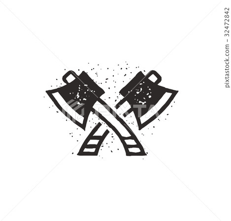 Two crossed axes illustration. Silhouette style 32472842