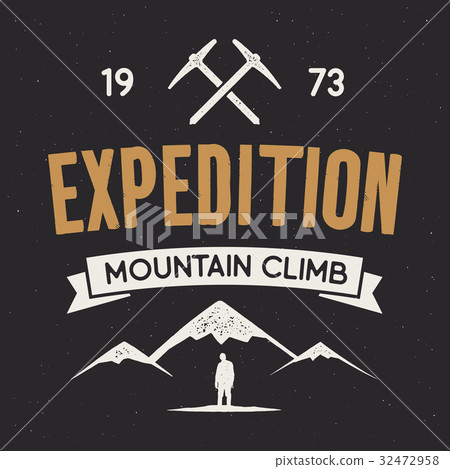 Mountain expedition label with climbing symbols 32472958