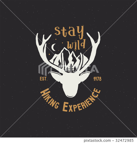Hand drawn vintage camping badge and hiking label 32472985