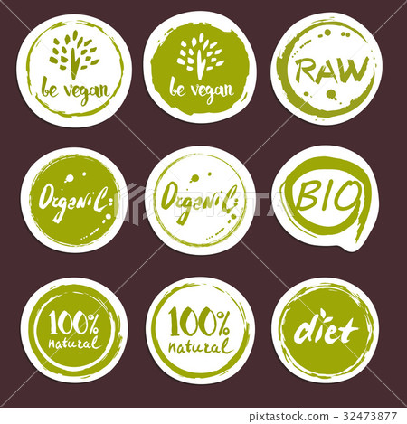 Organic food hand drawn labels set - Stock Illustration [32473877] - PIXTA