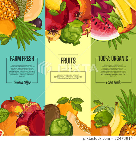 Farm fresh fruit vertical flyers set 32473914