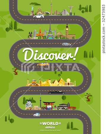 Discover the world poster with famous attractions Discover the world poster with famous attractions 32473983