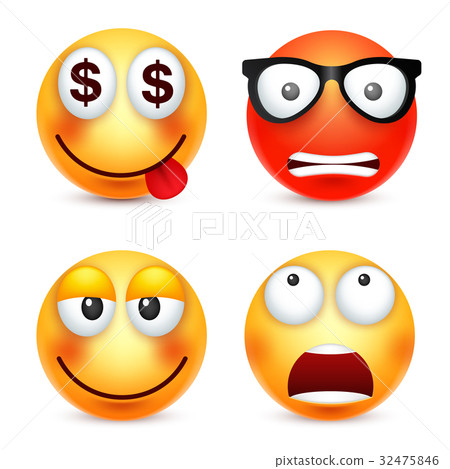 Smiley,emoticon set. Yellow face with emotions 32475846