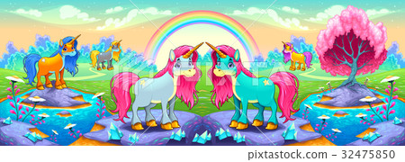 Happy unicorns in a landscape of dreams 32475850