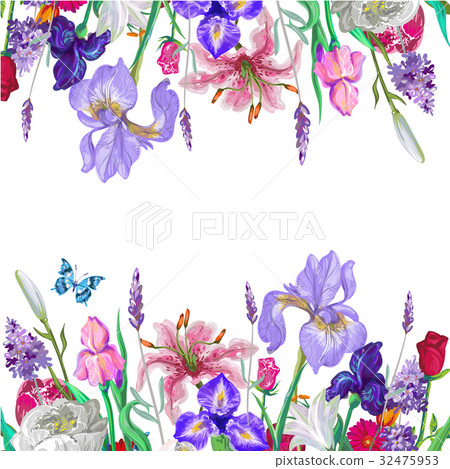 Tender floral empty template with butterfly 32475953
