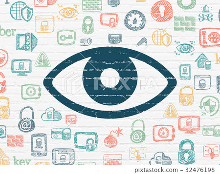 Safety concept: Eye on wall background 32476198