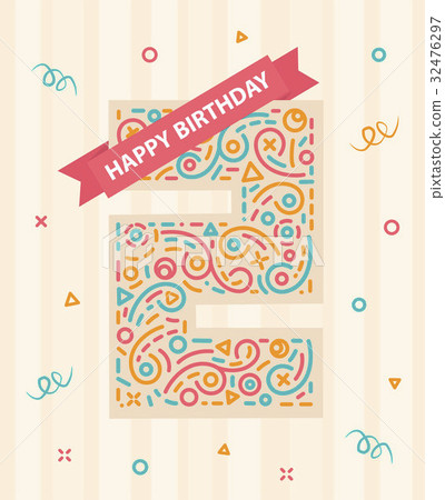 Happy birthday number 2 Greeting card for two year Happy birthday number 2 Greeting card for two year 32476297