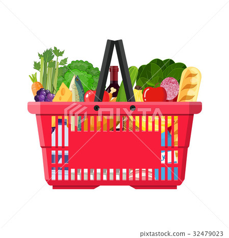 Paper shopping bag full of groceries products. Paper shopping bag full of groceries products. 32479023