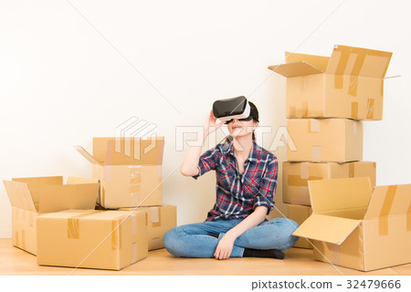 woman moving and experience vr device 32479666