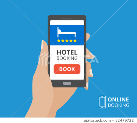 Design concept of hotel booking online. Hand Design concept of hotel booking online. Hand 32479728