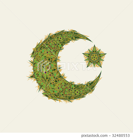 Oriental pattern, moon and stars. Islam, Arabic Oriental pattern, moon and stars. Islam, Arabic 32480553