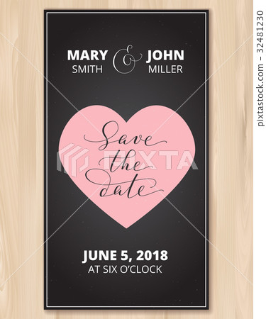 Save the date card with heart on vector wood 32481230
