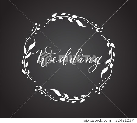 Wedding card with floral wreath. Chalkboard style Wedding card with floral wreath. Chalkboard style 32481237