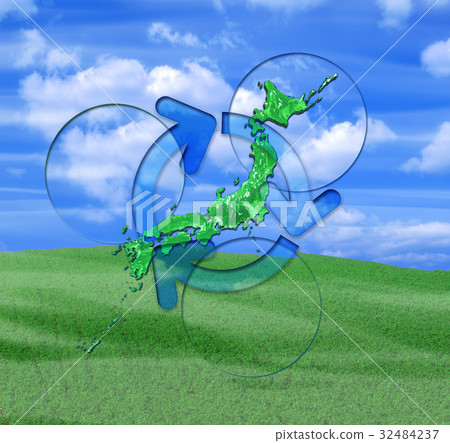 Recycling circumstance of green Japanese map 32484237