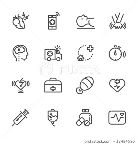 Heart attack first aid icons set 32484550