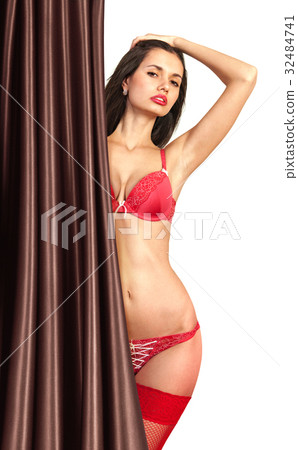 adult sensuality woman fits on red bikini 32484741