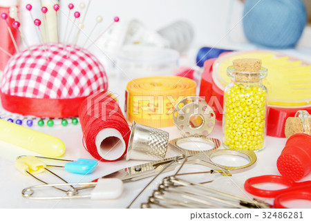 Sewing kit on white background 32486281