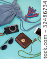 Bag's content Light blue background 32486734