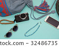 Bag's content Light blue background 32486735
