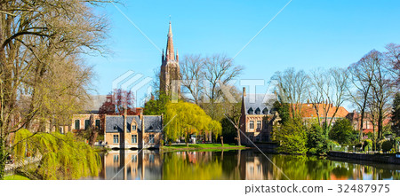 Panorama with Flemish style house reflecting in 32487975