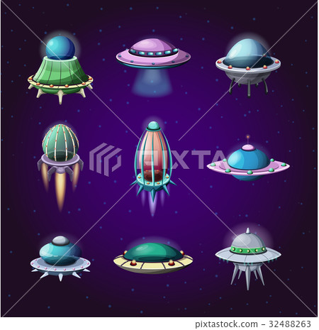 Set Of Cartoon Rockets And Alien Spaceships Stock Illustration