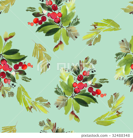 Seamless watercolor Christmas pattern - Stock Illustration [32488348 ...