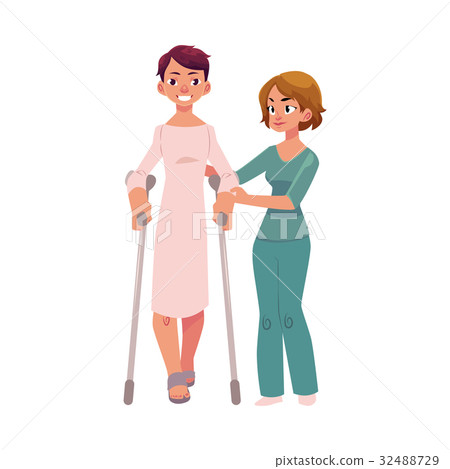 Physiotherapist helping patient with crunches Physiotherapist helping patient with crunches 32488729