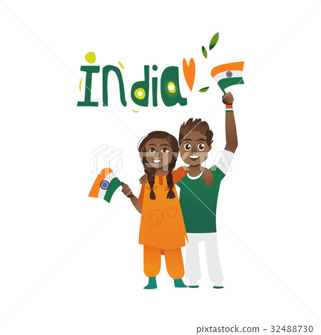 Young couple, man and woman holding Indian flags Young couple, man and woman holding Indian flags 32488730