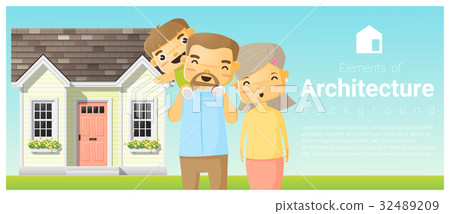 Happy family standing outside their house - Stock Illustration ...