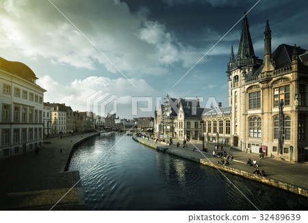 Leie river in Ghent town, Belgium 32489639
