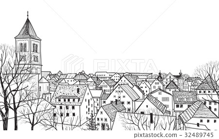 Street view old city. Medieval european landscape. Street view old city. Medieval european landscape. 32489745
