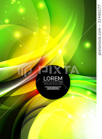 Digital illustration, glowing waves and circles Digital illustration, glowing waves and circles 32490277