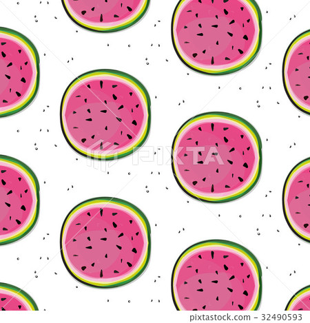 Vector fresh watermelon slices pattern. Fruit 32490593