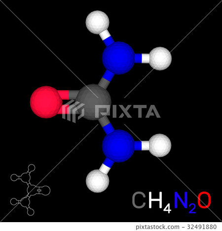Urea model molecule. Isolated on black background. 32491880