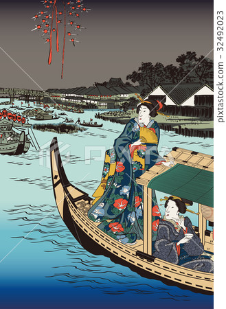 Utagawa Kunisada（Toyokuni）Hiroshige Edo擁有三十六個Rinkai大煙花圖像插圖 32492023